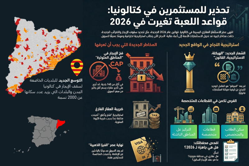 دليل تحذيري للمستثمرين في كتالونيا 2026: مخاطر المناطق المتوترة، ضريبة العقار الفارغ، واستراتيجيات الاستثمار الآمن.
