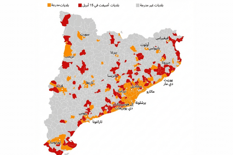 خريطة كتالونيا بالعربي توضح المناطق المصنفة كسوق سكني متوتر والبلديات الخاضعة لسقف الإيجار الجديد 2026