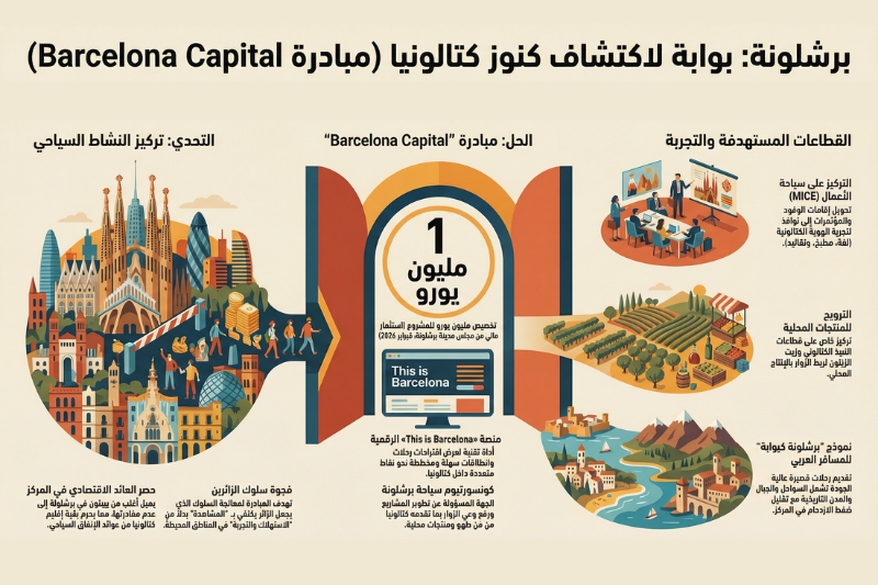 خريطة عربية لرحلات اليوم الواحد من برشلونة إلى مناطق كتالونية