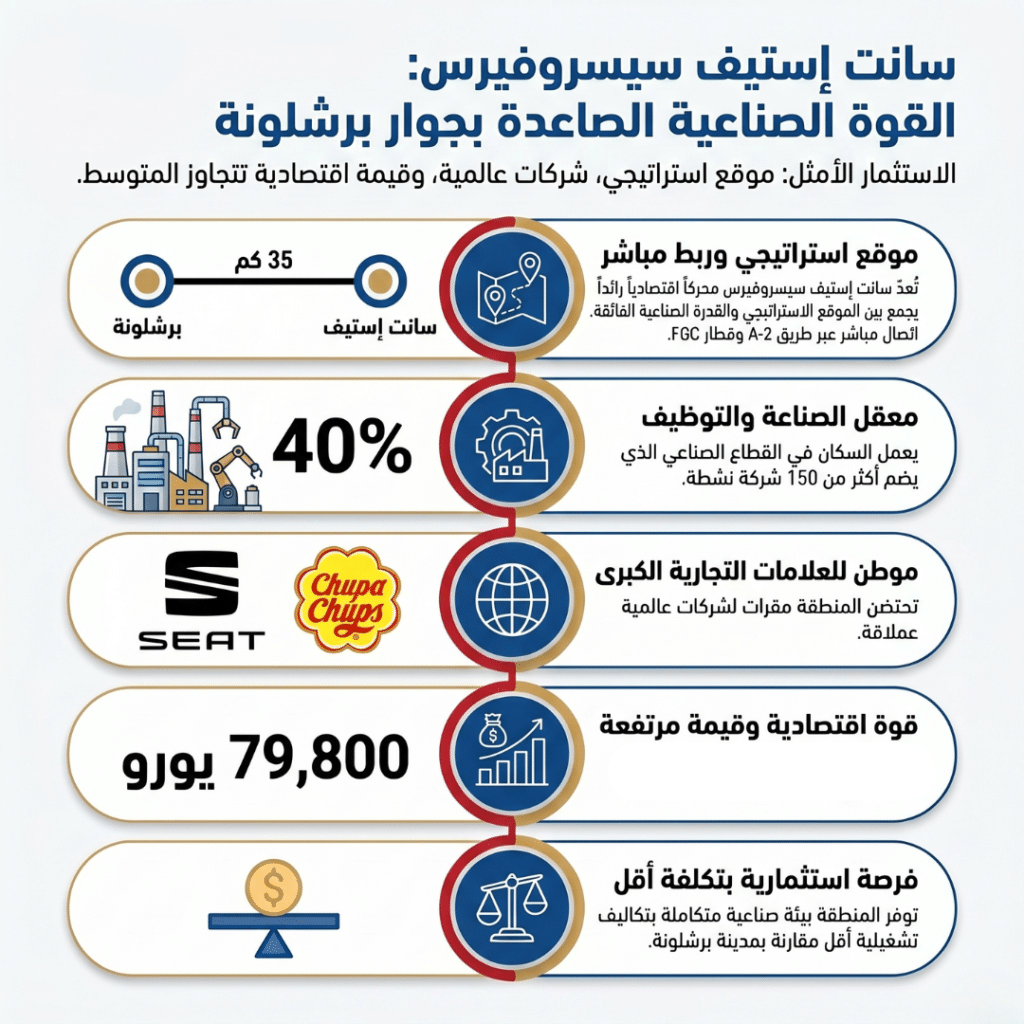 إنفوغرافيك عن القوة الاقتصادية والصناعية لبلدية سانت إستيف سيسروفيرس قرب برشلونة